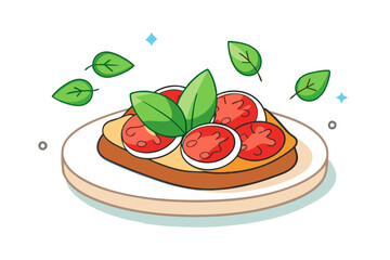 Delicious Italian Bruschetta Platter Vector Design- Fresh Tomatoes, Basil, and Olive Oil