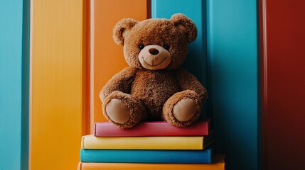 Soft Teddy Bear on Colorful Children's Books for Cozy Reading Time