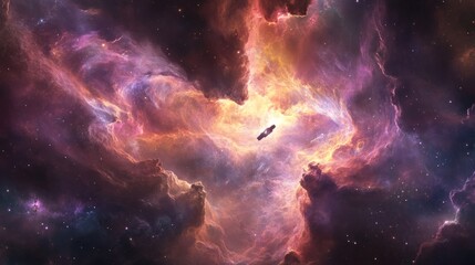 Fototapeta premium A Spaceship Navigating Through a Cosmic Nebula