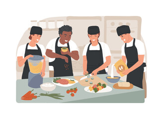 Teamwork in the kitchen isolated cartoon vector illustrations.