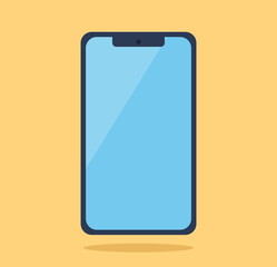 Mobile phone front. Black color smartphone with blue screen. Flat design illustration