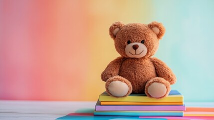 Soft Teddy Bear on Colorful Children's Books for Cozy Reading Time