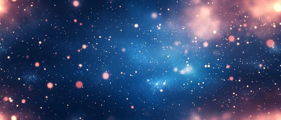 Fototapeta premium Golden bokeh lights sparkle on a deep blue background, giving a warm, magical festive feel.