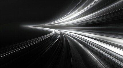 High Speed Motion Blur Effect with Luminous Trails on Dark Abstract Background Representing Futuristic Technology Transportation or Fast Paced Action