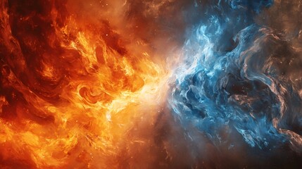 Abstract fiery and icy background with swirling textures.