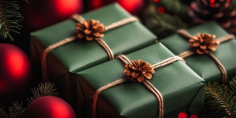 Festive Christmas gift boxes. New year background with gifts