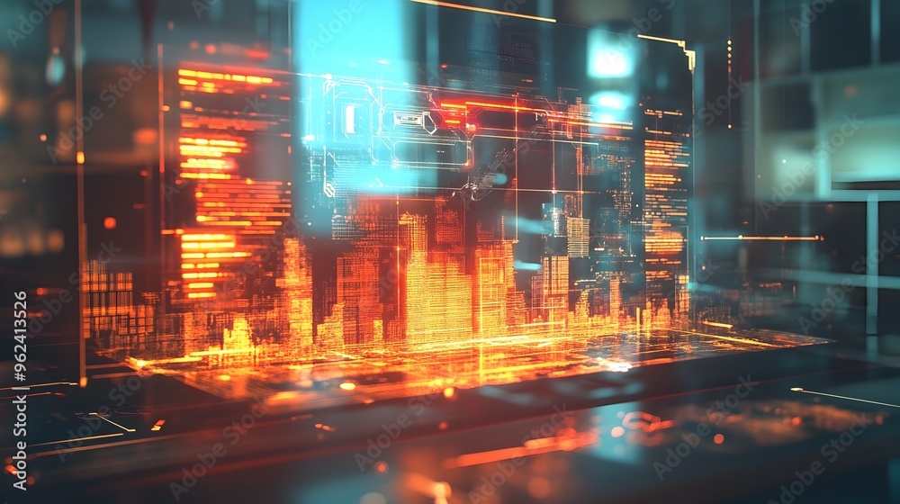 Poster holographic visualization of an algorithm presented as a dynamic and interactive digital model in a 