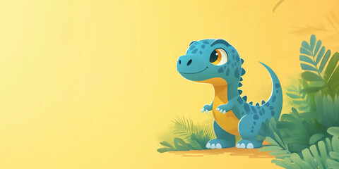 Cute color Baby Dinosaur Illustration with Space for Text