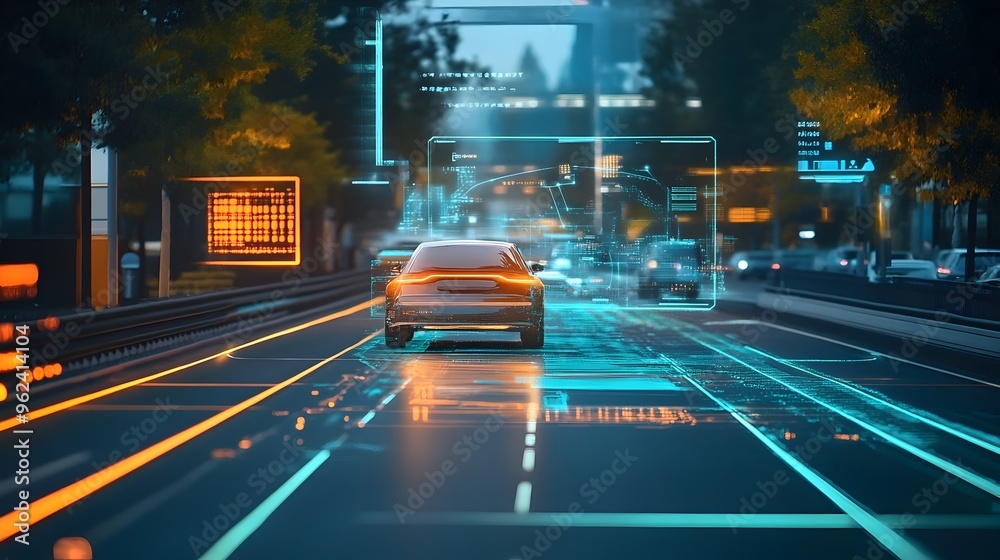 Poster a hologram visualization depicting the seamless of intelligence technologies into the functions and 
