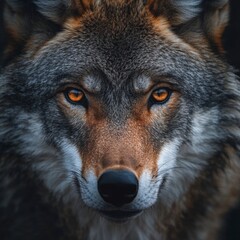 Obraz premium Intense Wolf Stare in a Detailed Portrait