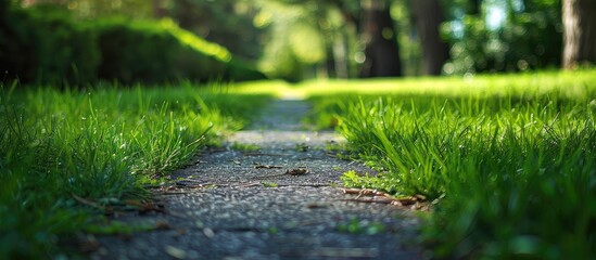 Fototapeta premium Green Grass At A Footpath