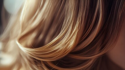 Fototapeta premium A close-up of shiny, flowing hair cascading over a shoulder, with a soft, blurred background emphasizing the hair's texture,No blurriness