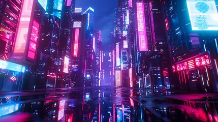 Obraz premium Neon Cityscape: A Futuristic Urban Landscape