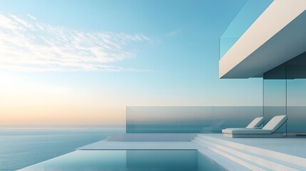 Obraz premium Minimalistic Terrace with Sleek Glass Railing and Cozy Seating Area