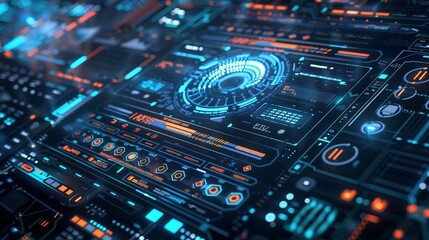 Fototapeta premium Futuristic Interface with Blue and Orange Glowing Elements