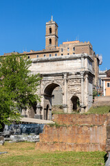 Fototapeta premium Tabularium, Arco di Settimio Severo, located in Rome, at the northwest corner of the Roman Forum, Italy