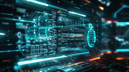 Obraz premium Futuristic Interface with Blue and Orange Lights and Code