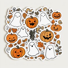 Cute Halloween Ghost and Pumpkin Stickers