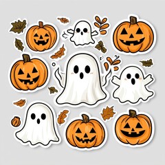 Cute Halloween Stickers with Pumpkins and Ghosts
