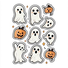 Cute Ghost and Pumpkin Halloween Stickers