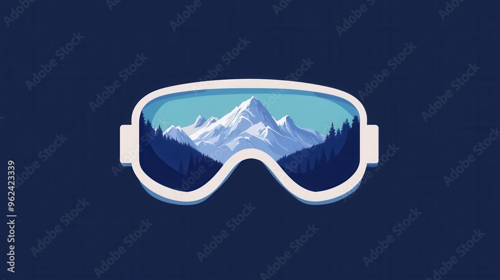 Poster Ski goggles feature a reflection of snow-covered mountains, capturing the essence of winter sports and alpine exploration. Generative AI
