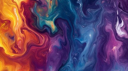 Fototapeta premium Abstract swirl painting with orange, purple, blue, and gold color.