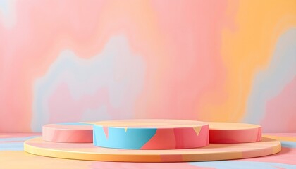 Colorful podium pedestal with matte color background. Style-83