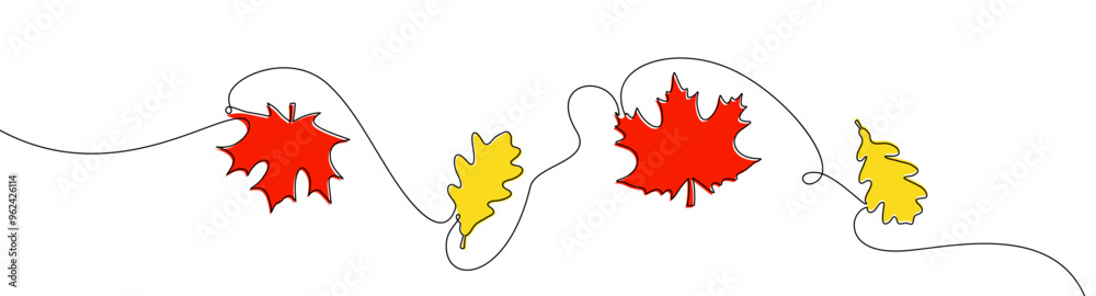 Canvas Prints vector illustration of colorful autumn leaves connected by a continuous winding line, showcasing a s