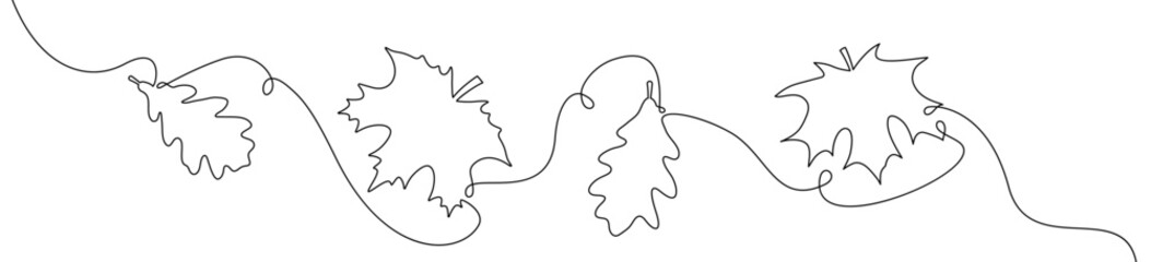 Vector illustration of flowing autumn leaves drawn in a continuous line style, perfect for seasonal designs.