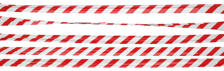 Isolated warning tape with red and white stripes. Stretched and twisted police ribbon set.