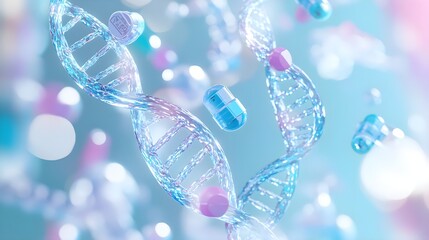 DNA Strand with Pills, Healthcare & Science Concept