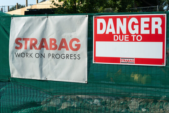 Strabag and danger due to construction signage at a site in the city