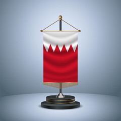 Bahrain Vertical table flag with golden pole  on dark  gradient background