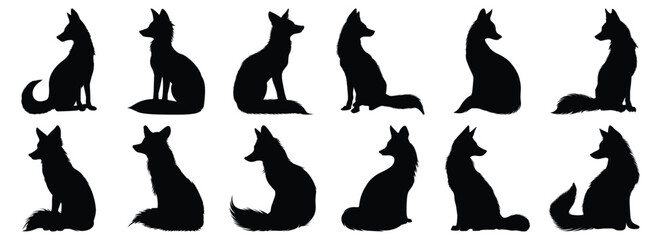 Fox silhouette set vector design big pack of fox illustration and icon