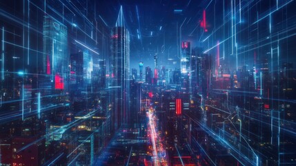 Fototapeta premium Futuristic Cityscape with Glowing Lines