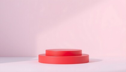 Red podium pedestal with matte color background. Style-13