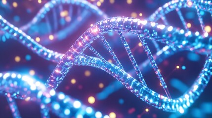 Obraz premium Glowing Blue DNA Helix Science Abstract Background