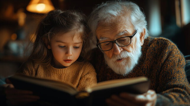 Grandparents Reading Bedtime Stories to Their Grandchildren, Evening Routine