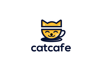 cat logo vector of coffee or tea cup