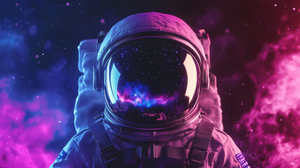 Fototapeta premium Front view astronaut potrait. astronaut in space suit with galaxy and nebula reflection in helmet glass. deep space exploration. created with generative ai. Astronaut. Illustration