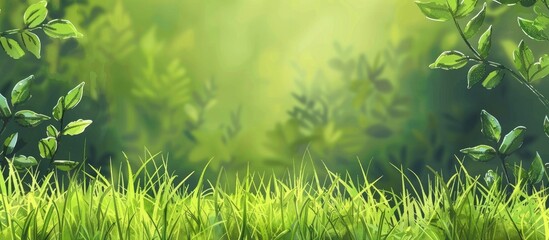 Naklejka premium Green Grass Simple Background Plants In The Summer Flora