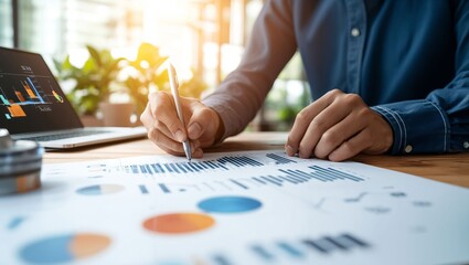 A Professional Engaged in Statistical Analysis: Crafting Insights and Decisions with Data in a Bright and Inviting Workspace Filled with Lush Green Plants and Technology