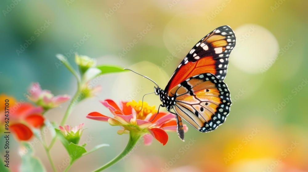 Sticker A Monarch Butterfly on a Zinnia Flower