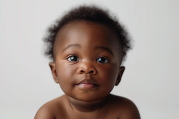 A close-up portrait of a baby boy with dark skin and dark hair, looking directly at the camera.
