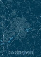 Nottingham, United Kingdom artistic blueprint map poster