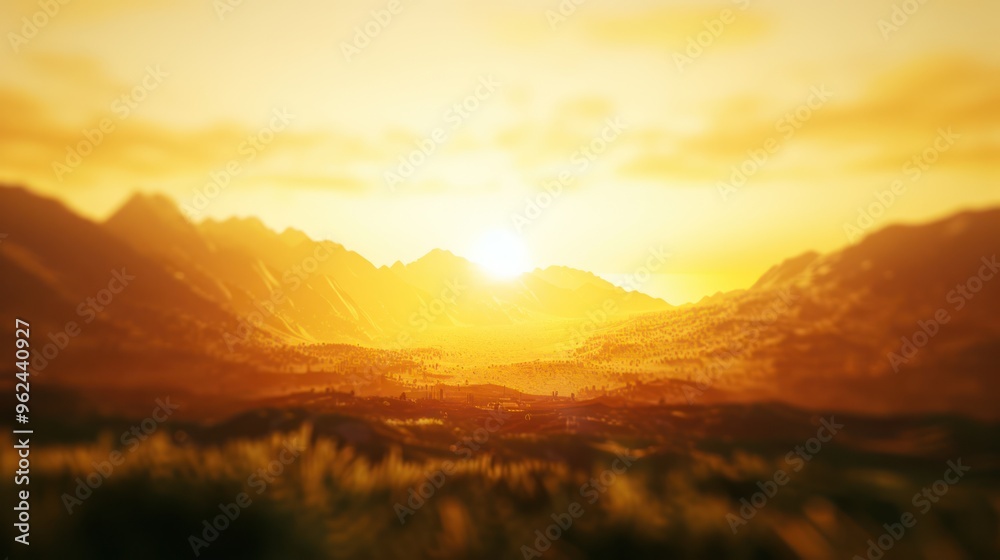 Poster Golden Sunset Over Mountain Range