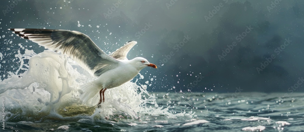 Wall mural Gull Flying On The Surface Of The Lake