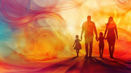 Fototapeta premium Dynamic abstract representation of family unity and warmth, featuring flowing patterns set on a realistic background, symbolizing love