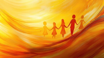 Abstract sign representing family unity and warmth, with dynamic curves set against a realistic backdrop, evoking love and care