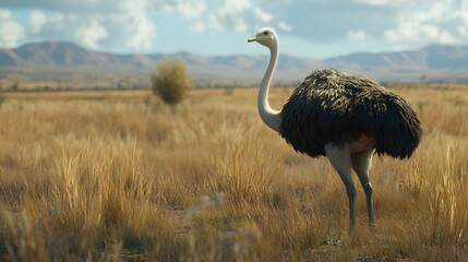 Fototapeta premium Ostrich in Nature, Photo Realistic, Texture, Pattern Background, Wallpaper, Cover and Screen for Smartphone, PC, Laptop, 9:16 and 16:9 Format